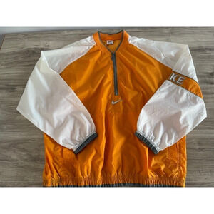Vintage Nike Men's White/Orange Center Swoosh Pocket 1/2 Zip Windbreaker-Size XL